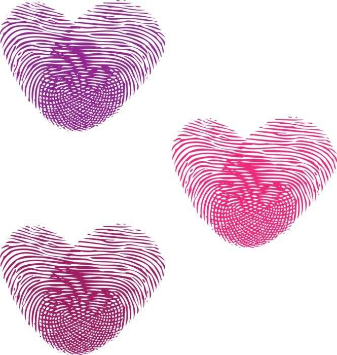 blue hearts from fingerprints drawing