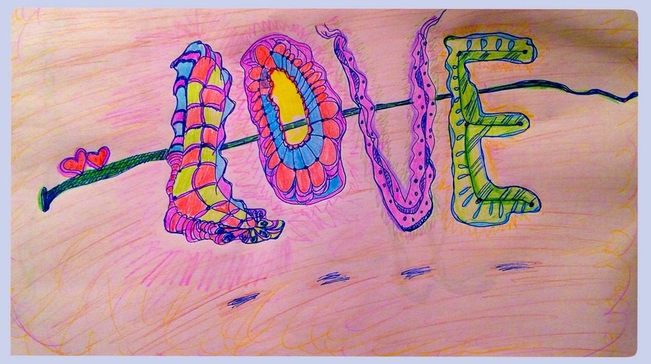 bright picture with the word 'love'