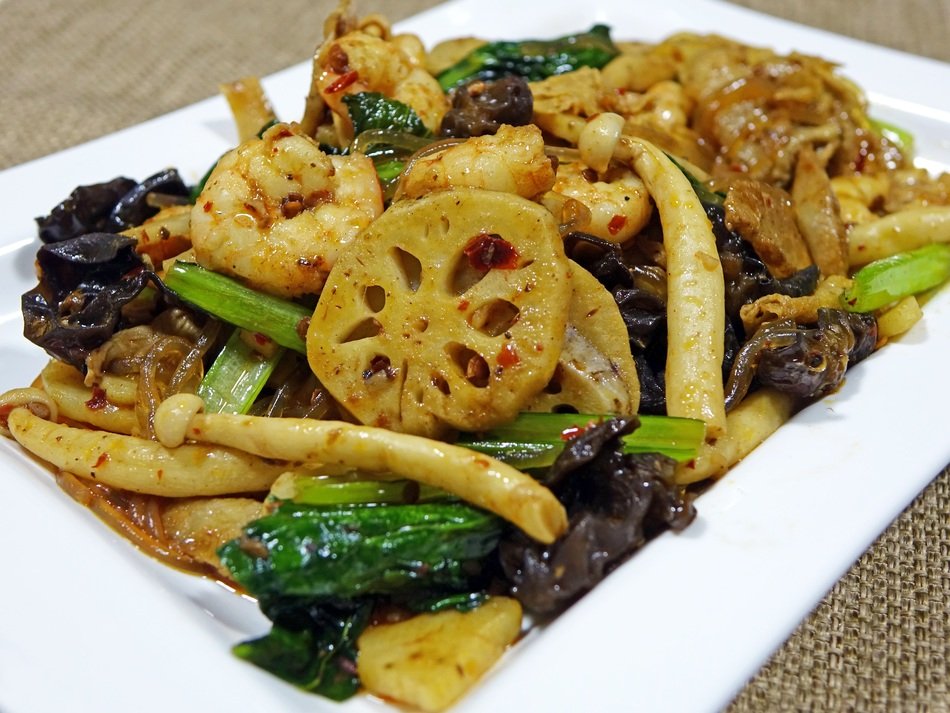 Asian vegetable food with mushrooms