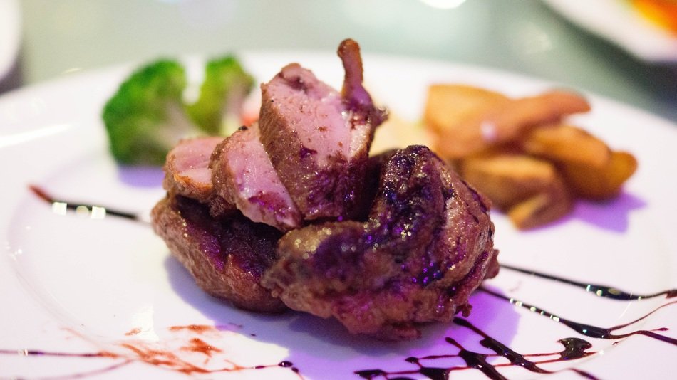 delicious,tasty beef served with french fries at the restraurant