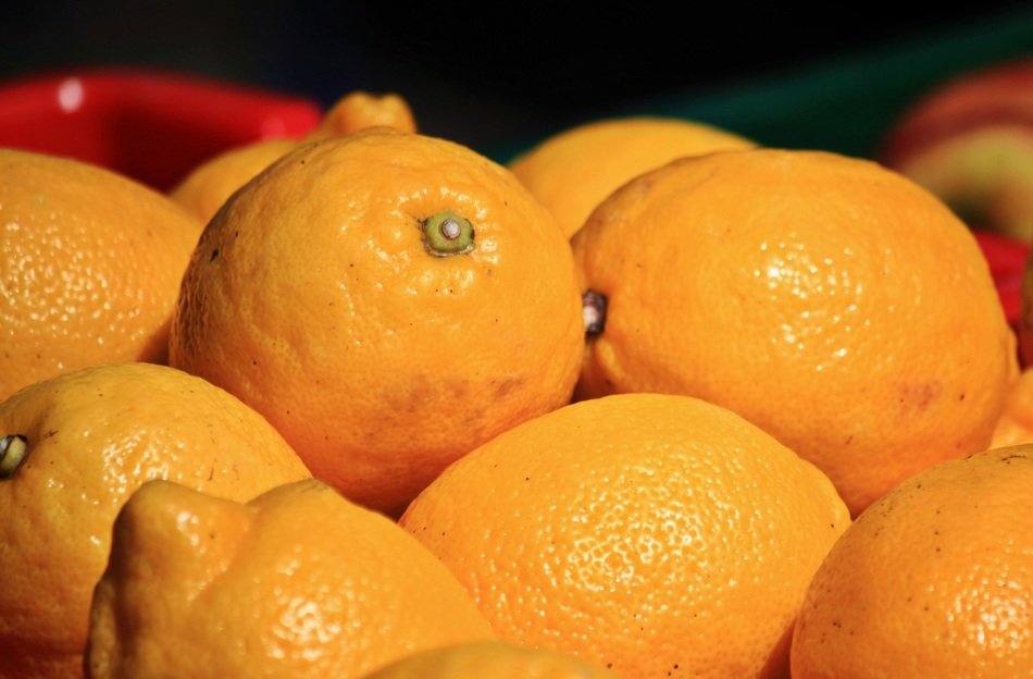 golden-yellow lemons under the light