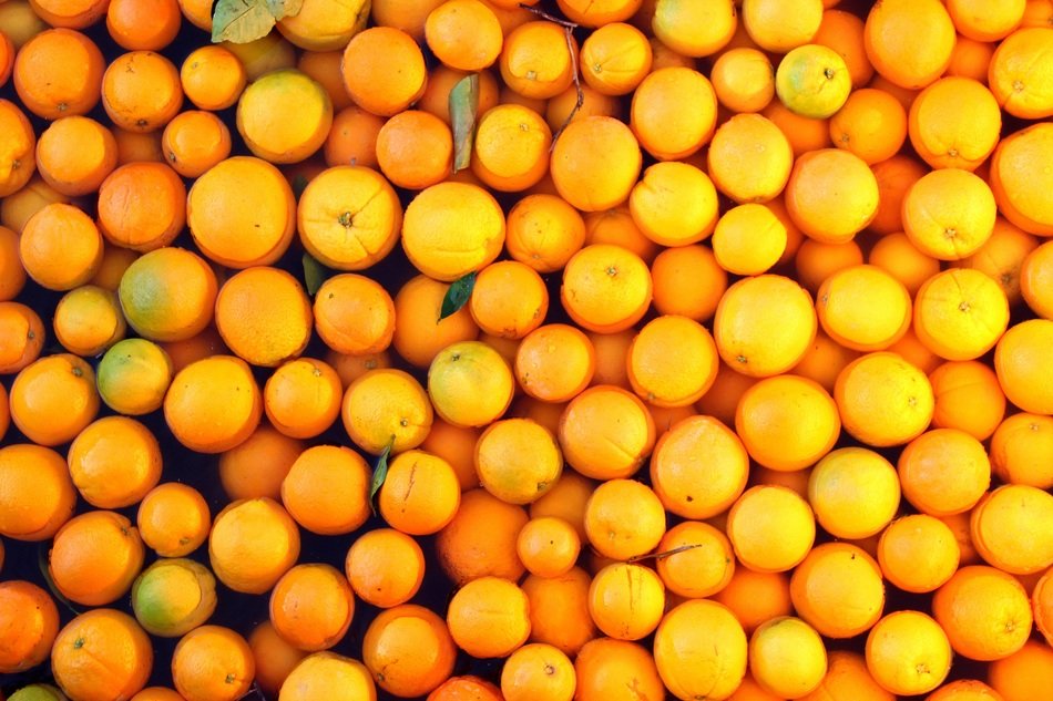 thousands of bright fresh oranges