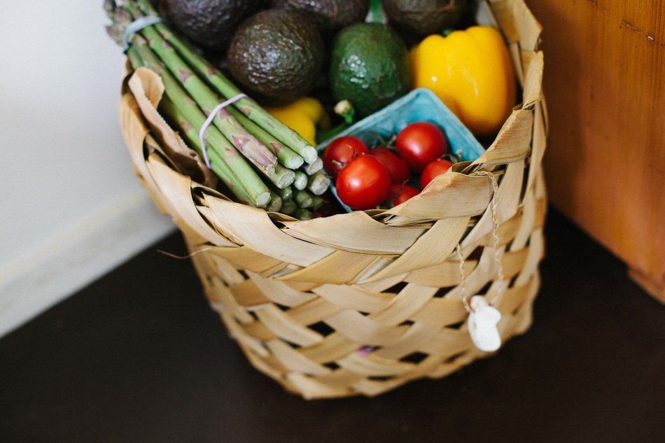basket with vegetables and fruits