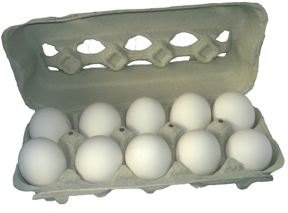 egg box with eggs on white