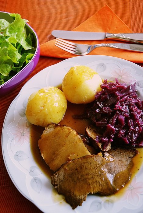 meat with potatoes and beets for lunch in Germany