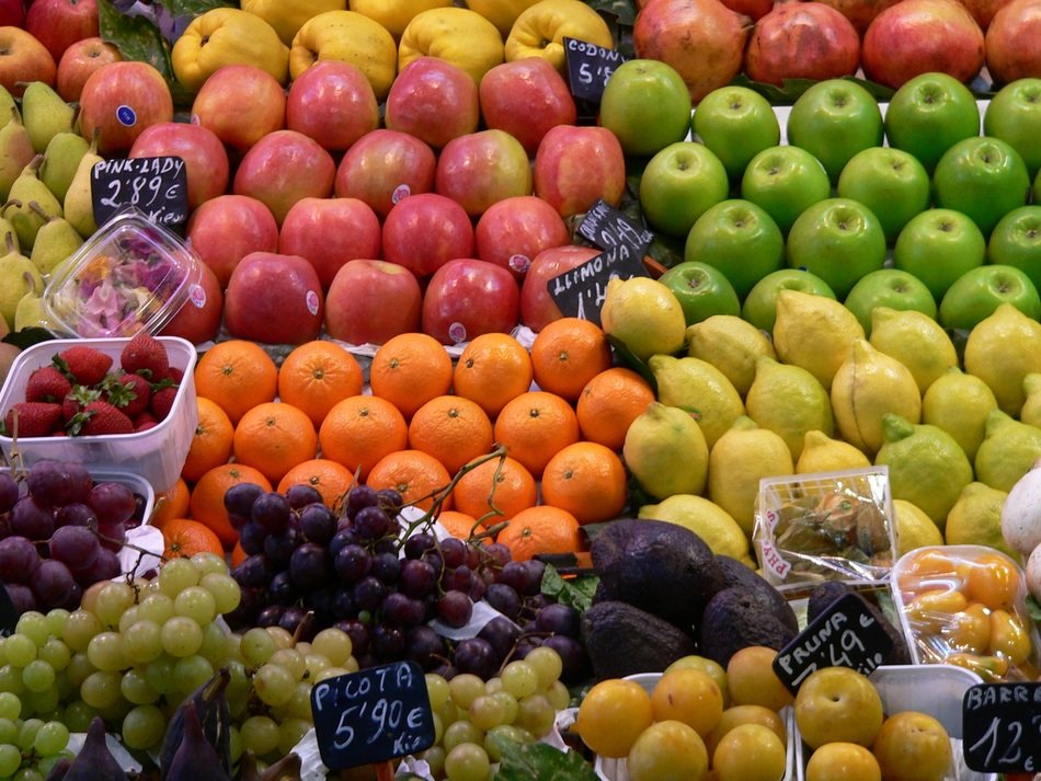 fresh organic fruits on the counter in the store