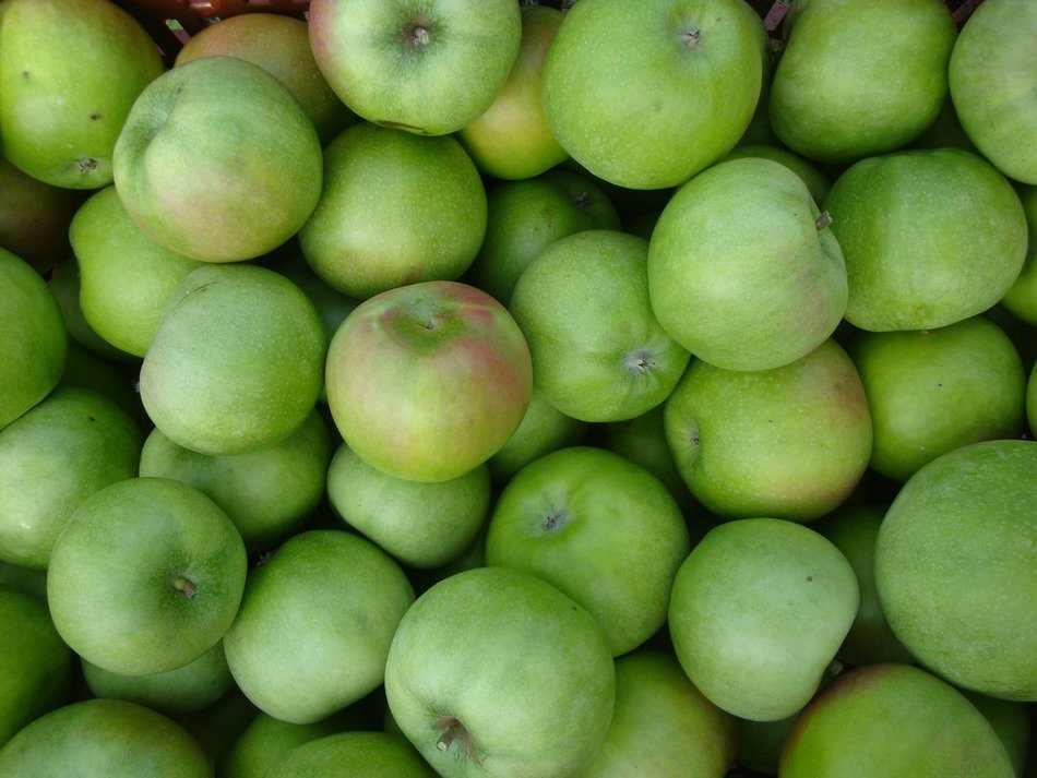 green apples, top view, background