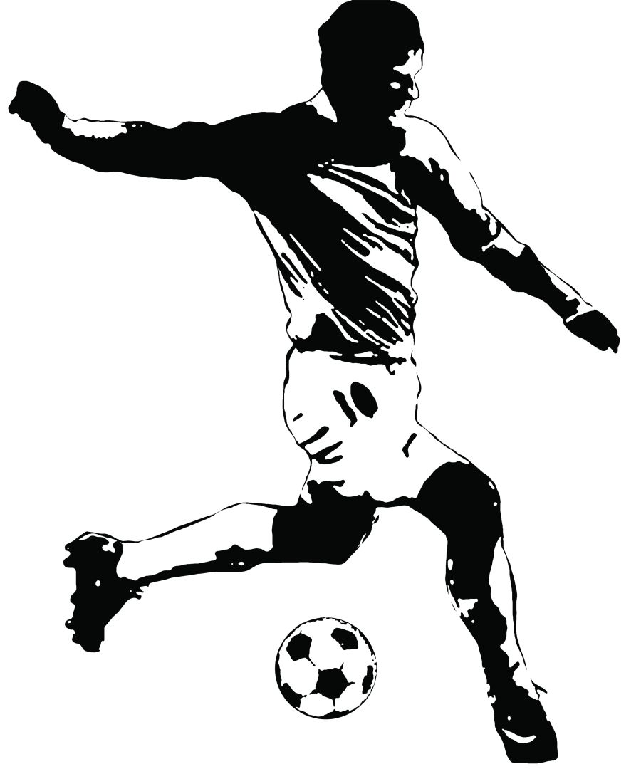 Soccer Player, black and white drawing free image download