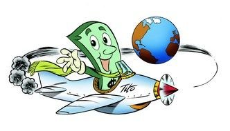 Clip art of cartoon cash and Airplane