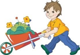 drawing of a boy with a trolley