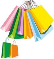 a bunch of colorful gift bags