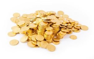 gold coins on a white table
