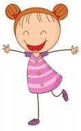 cartoon happy girl in pink striped dress
