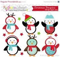 INSTANT DOWNLOAD Christmas Penguin Clipart Holiday Penguins Clip Art
