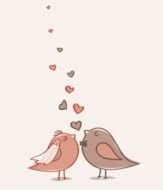 two cartoon birds in love, wedding couple, vintage drawing