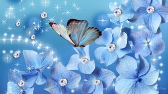 Blue Flowers And Butterflies drawing