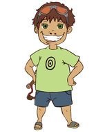 drawn smiling boy with a slingshot in his hand