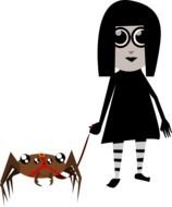 cartoon girl with a spider on a leash
