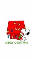 Snoopy decorates his kennel, Christmas greeting