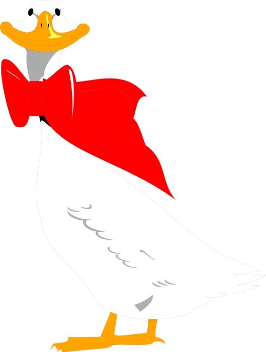 cartoon goose with red bow