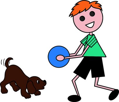 Cartoon Little Boy Playing With A Red Ball
