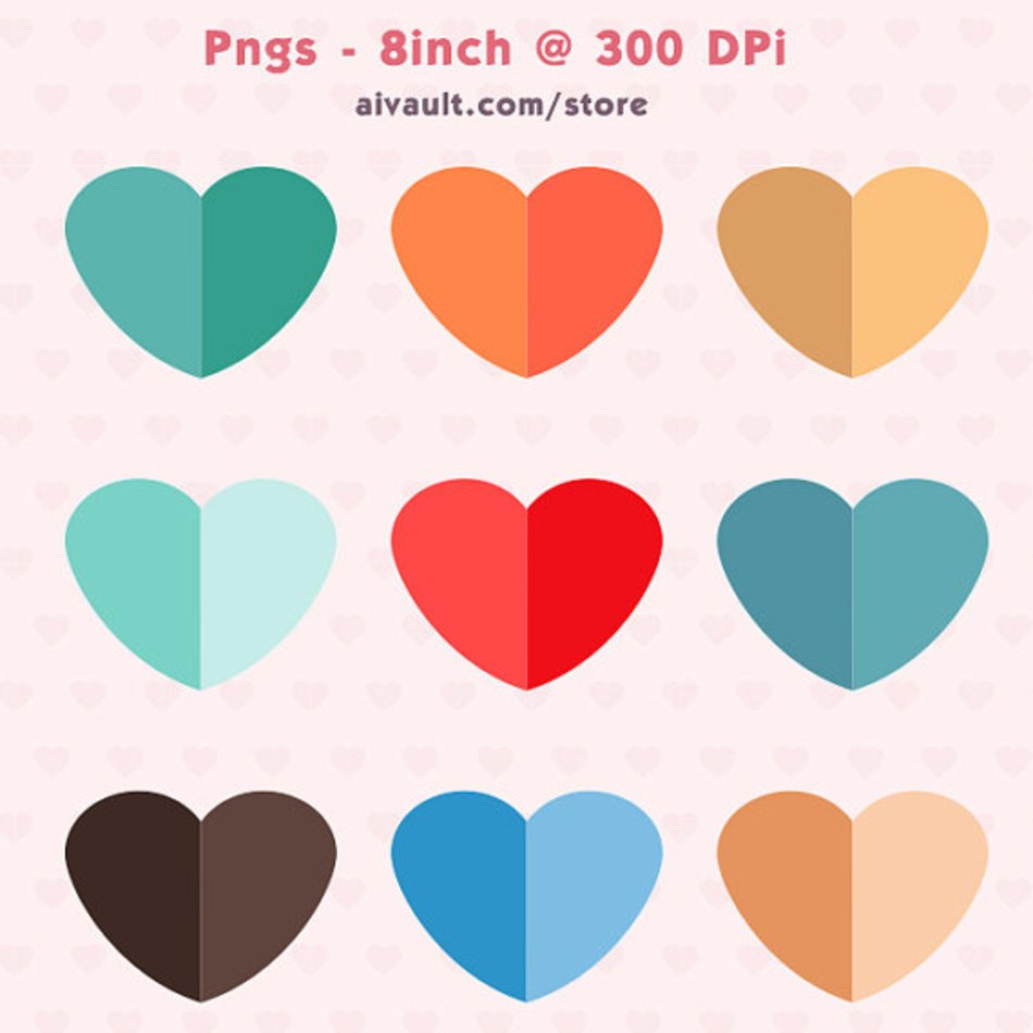Multicolored Shaded Hearts Clipart Digital Scrapbook