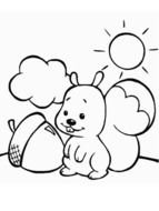 baby Squirrel and acron, Coloring Page