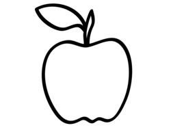 Black and white drawing of the apple with leaf