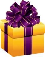 painted yellow gift with a purple bow