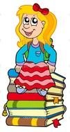 drawn girl who is sitting on a stack of books