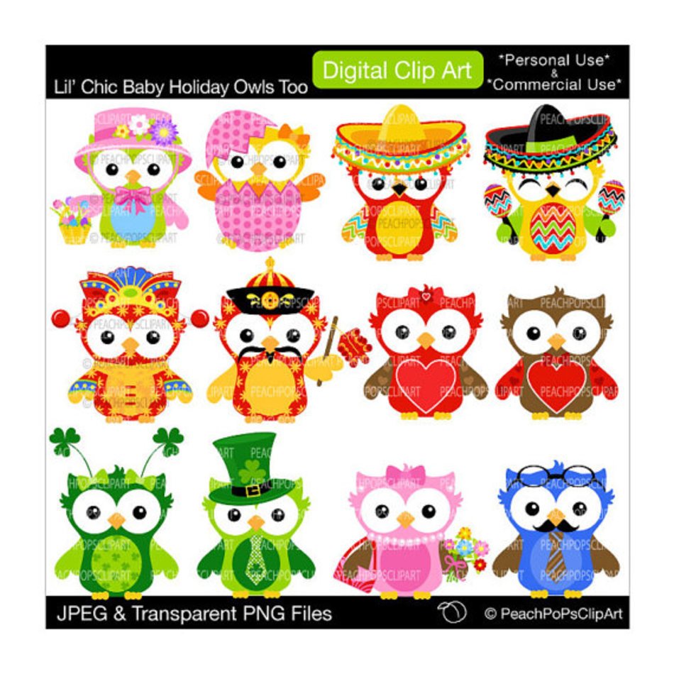 Cute Owls Clip Art Digital Clipart Chinese New Year Easter Lil Chic