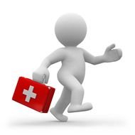 white man with a red first aid kit