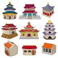 Cartoon Chinese House Icon Set