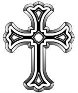 drawn black and white cross on a page in a book