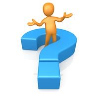 yellow man on a blue question mark