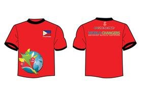 Red T-Shirt with bright print, drawing