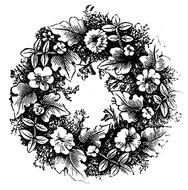 drawn black and white floral wreath