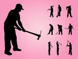 silhouettes of working people on a pink background