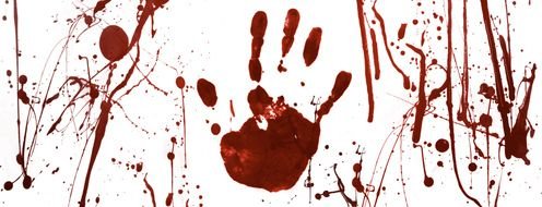 red handprint and paint splatter