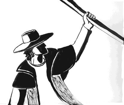 drawn cowboy holds on to the rope