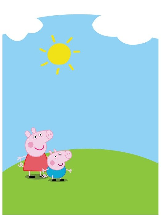 Peppa Pig characters on lawn, drawing