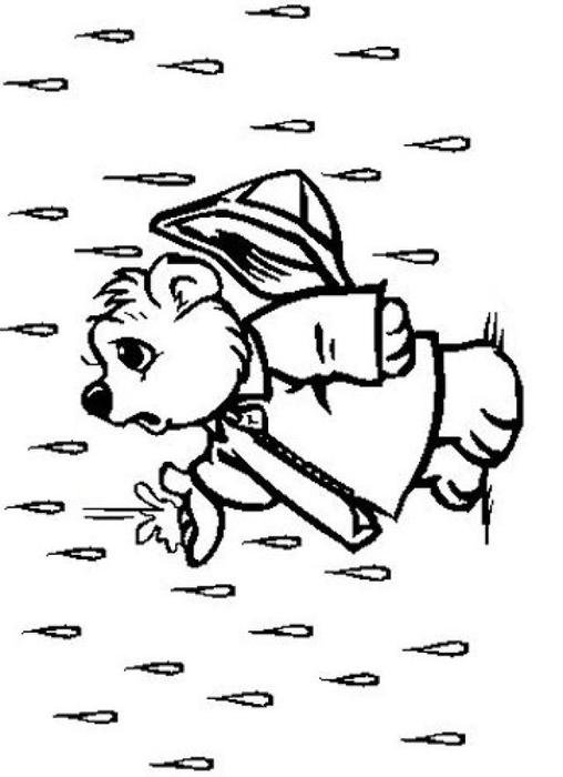 Black and white drawing of the animal under the rain clipart
