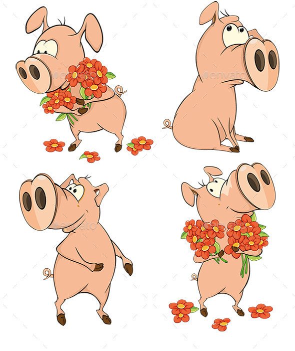 GraphicRiver Set Of Cheerful Pigs Cartoon 8826891