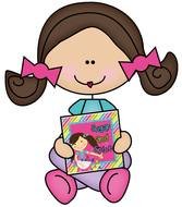 drawn cute girl with a book