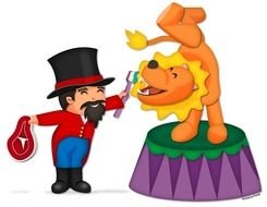 picture of a trainer with a lion in a circus