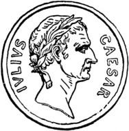 painted coin with Caesar's profile