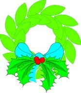 drawn green wreath with a blue bow