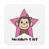 Cartoon Clip Art Smile Monkey Girl Pink Star Bow Cork Coaster