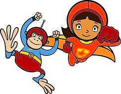 cartoon monkey and girl super hero