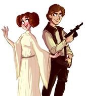 Princess Leia and Han Solo, cartoon fantasy heroes